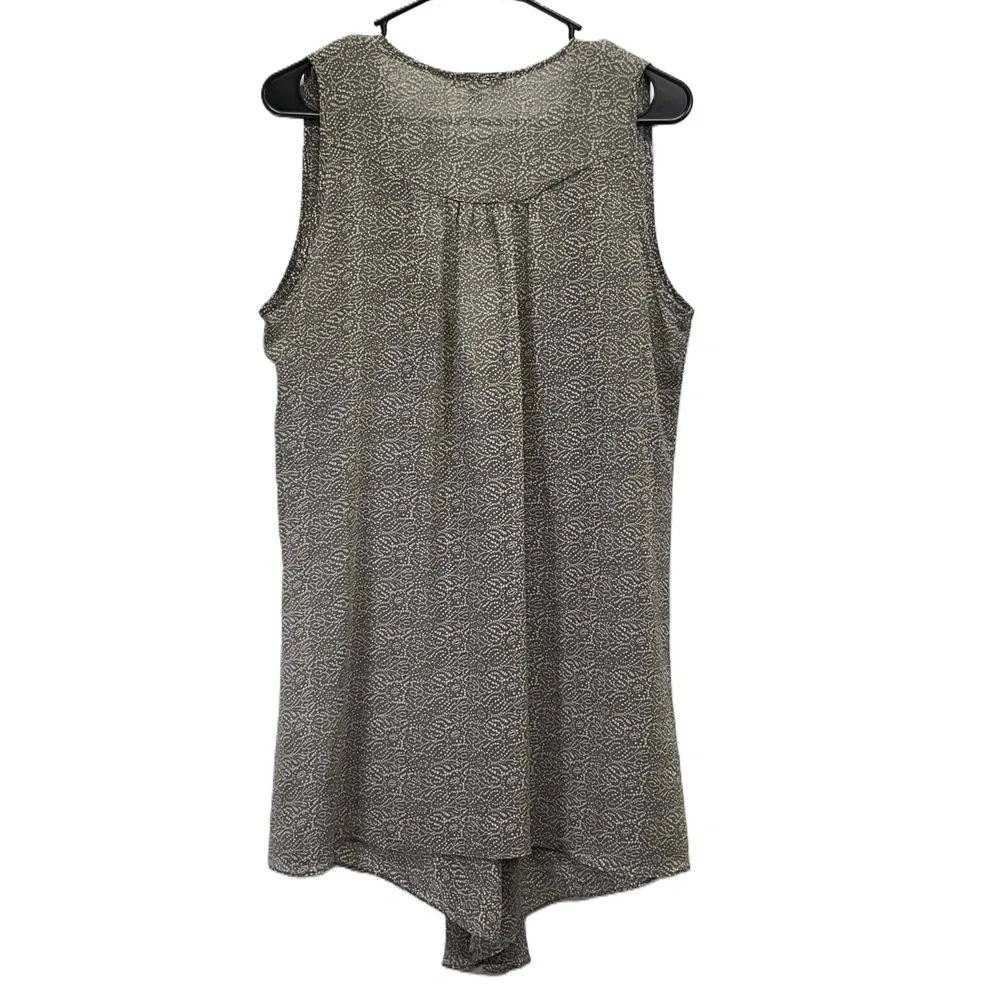 Cabi Sheer Printed Sleeveless Vest Brown/Tan‎ Front Clasp Lagenlook Tunic Medium
